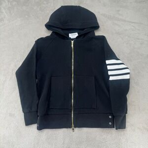 Thom Browne Waffle Knit Hoodie Mens Medium Black Preowned 4 Bar Striped Full Zip